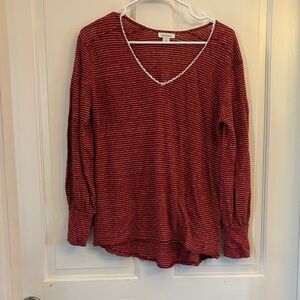 Sundance Red Striped V-Neck Blouse